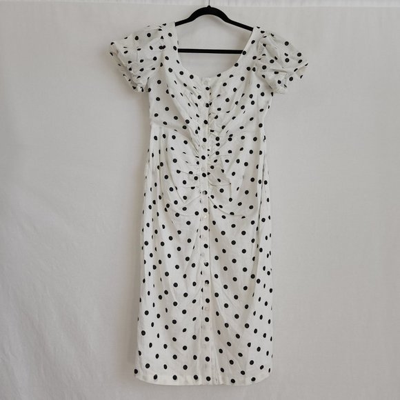 New York & Company Dresses & Skirts - New York & Co White Polka Dot Button-Down  Dress Size M/L  Linen Blend LIKE NEW!